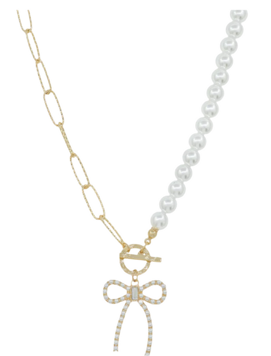 Gold Chain and Pearl Chain With Pearl Bow - Jolie Femme Boutique