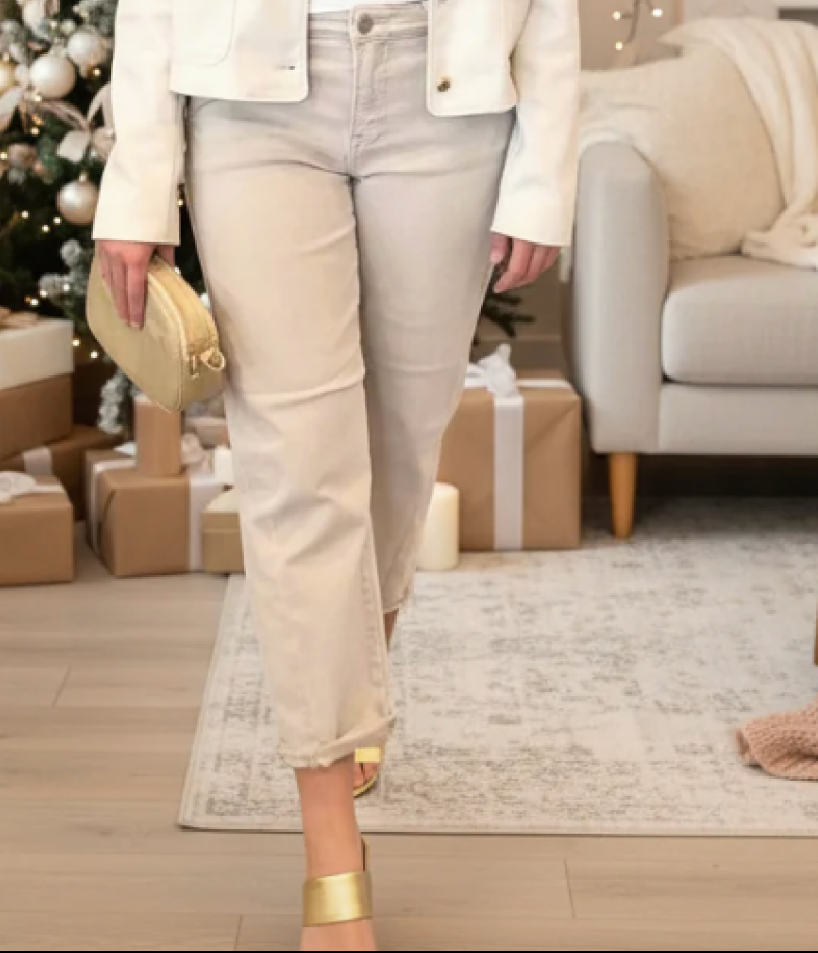 Risen High Rise Relaxed Barrel Jean-Almond