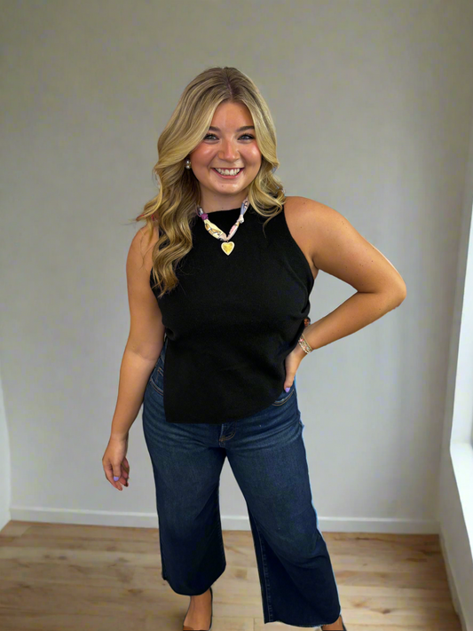 Black Sleeveless Top With Asymmetrical Hemline