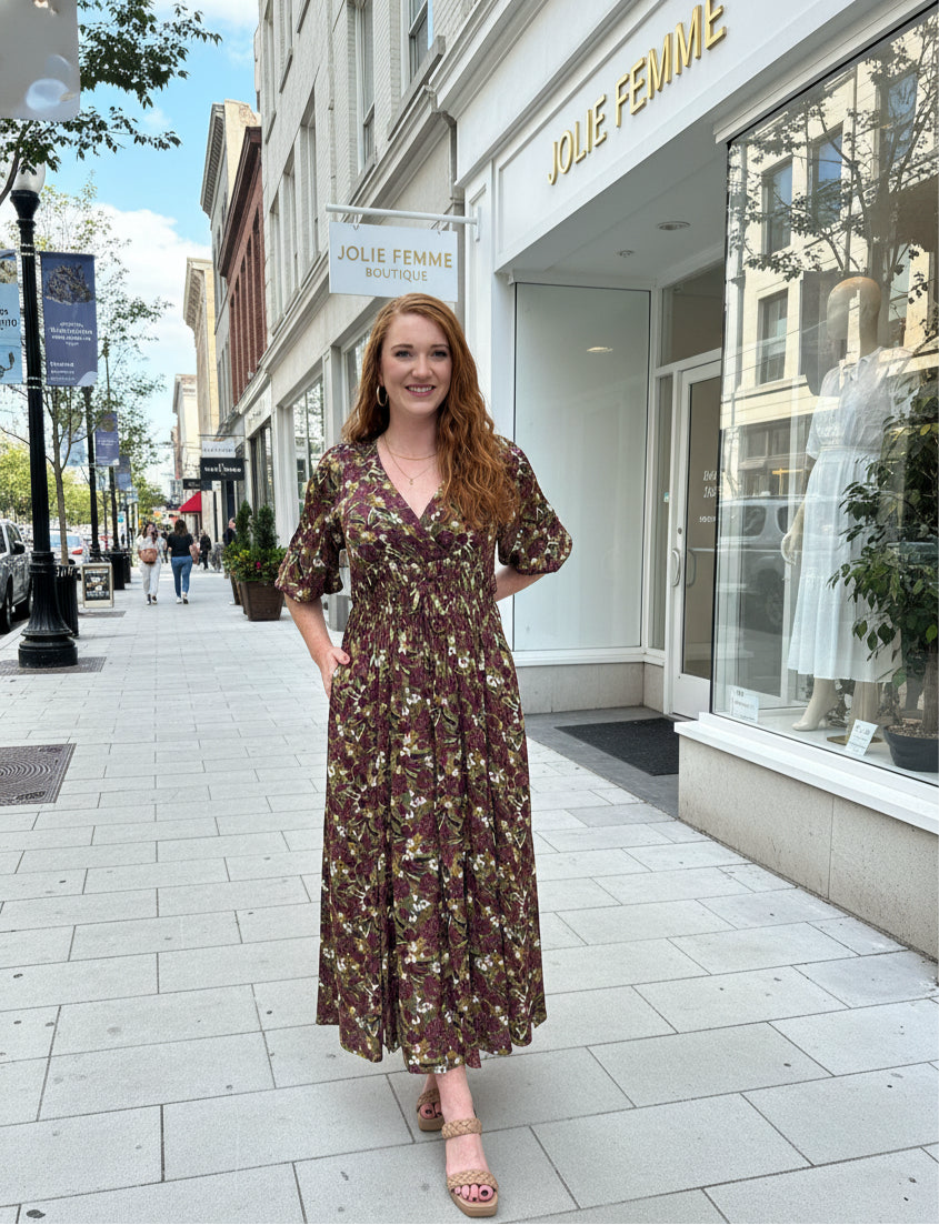Dark Jewel Pleated Waist Maxi Dress