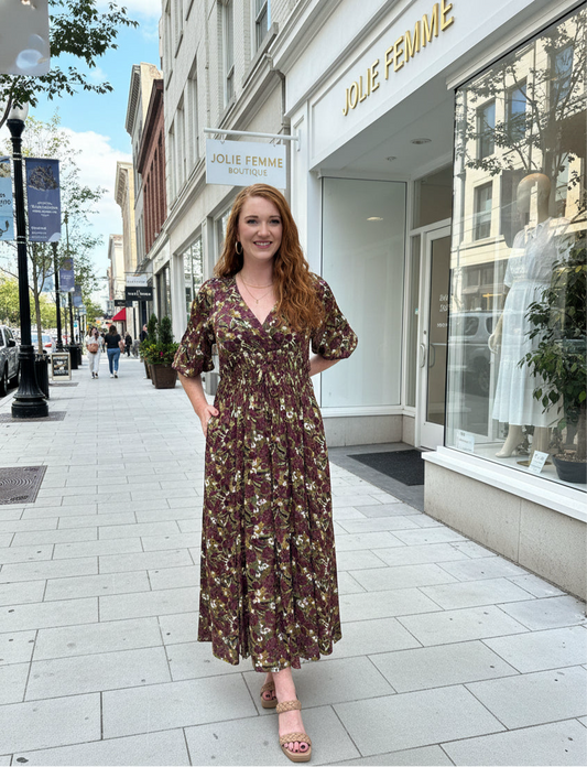 Dark Jewel Pleated Waist Maxi Dress