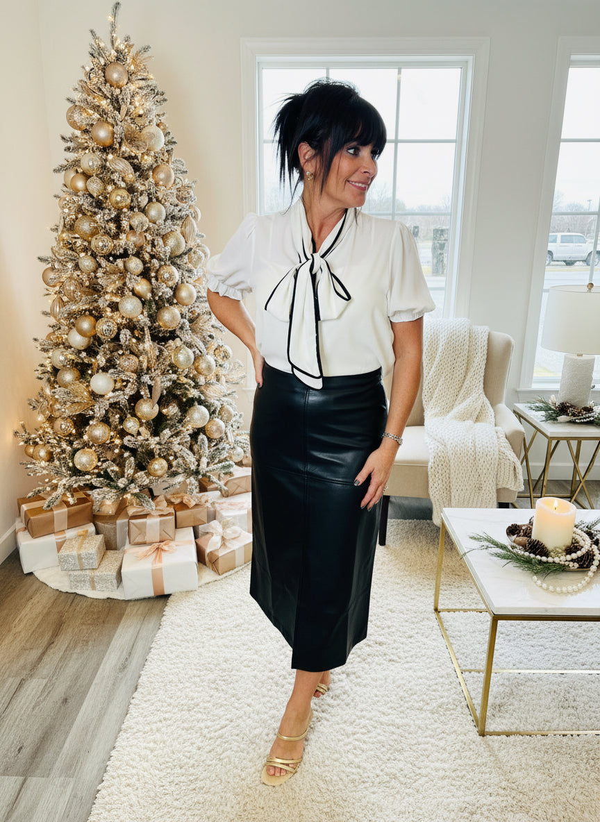 Black Vegan Leather A-Line Skirt