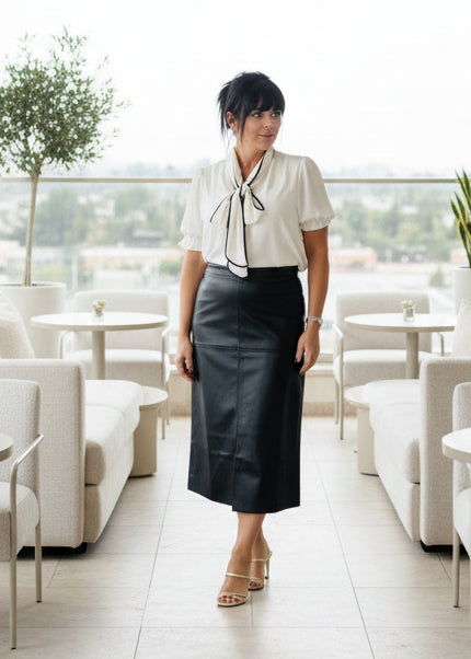 Black Vegan Leather A-Line Skirt - Jolie Femme Boutique
