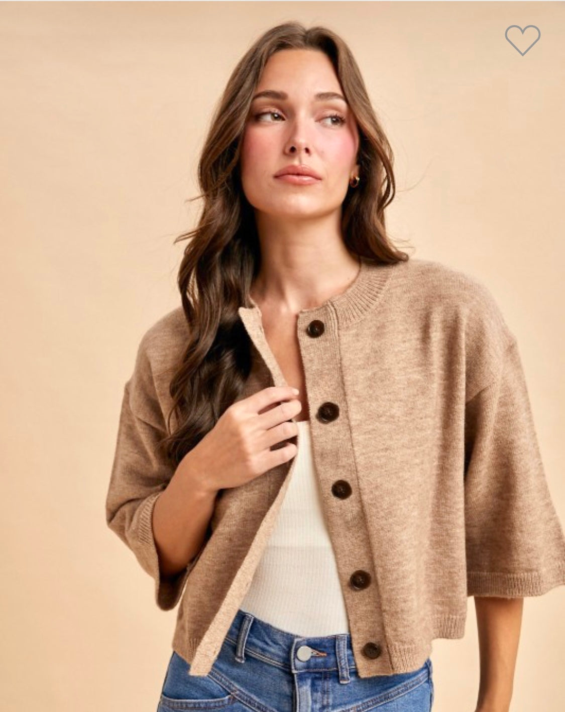 Mocha Half Sleeve Button Down Cardigan
