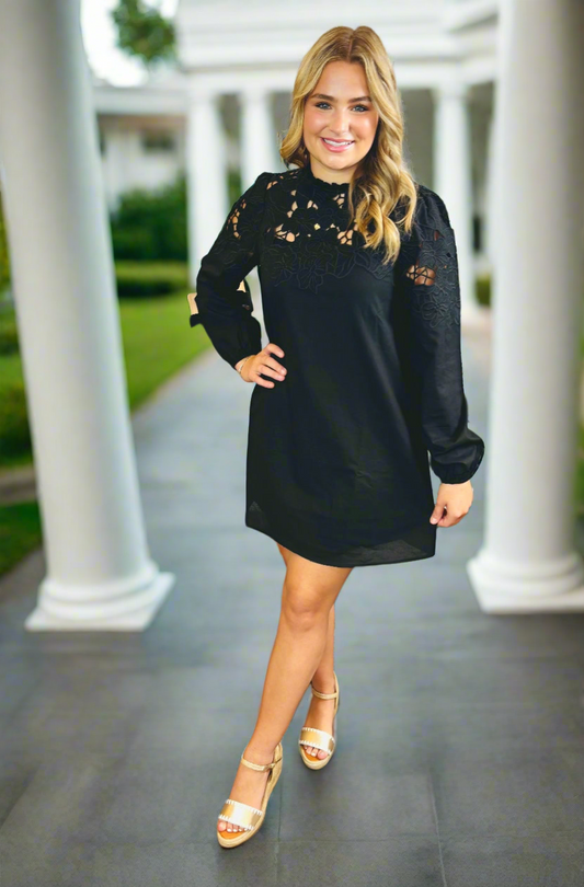 Black Cut-Out Floral Mini Dress