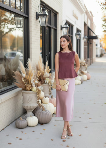Rose Satin Midi Skirt