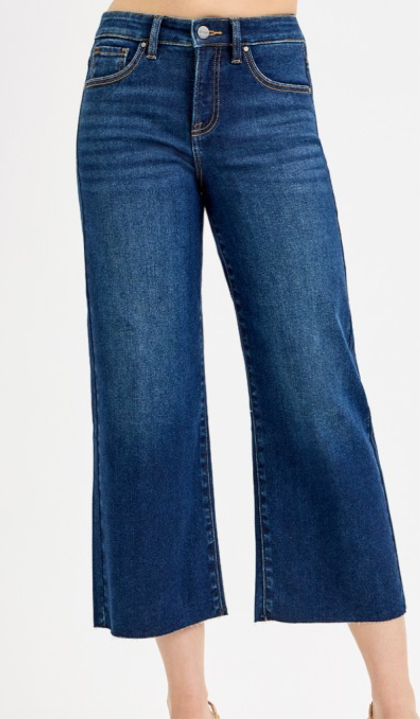 Dark Denim Crop Wide Leg Jean