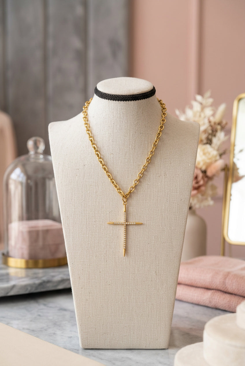 Chunky Cross Rhinestone Statement Necklace