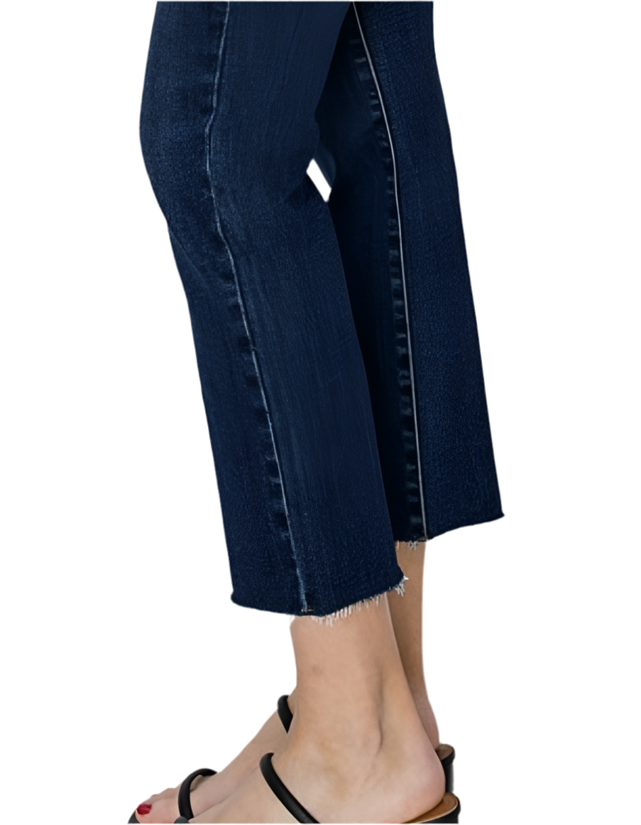 Risen Mid Rise Crop Straight Raw Hem Jean