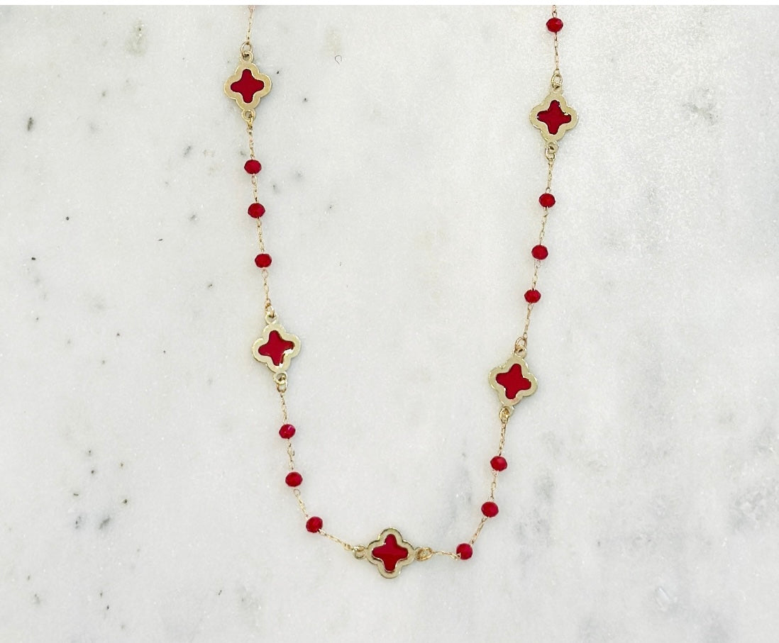 Red Clover Beaded Necklace