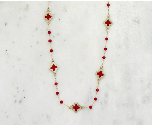 Red Clover Beaded Necklace