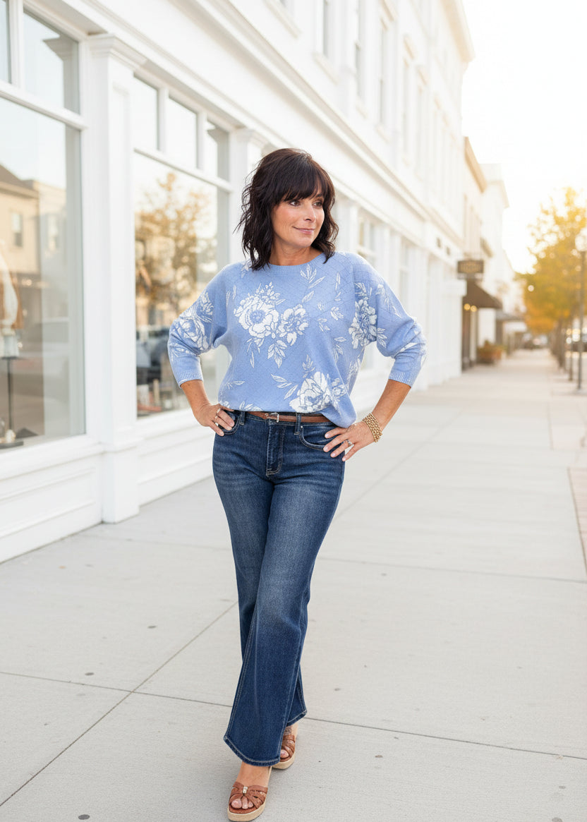 Diamond Pointelle Floral Fine Gauge Sweater