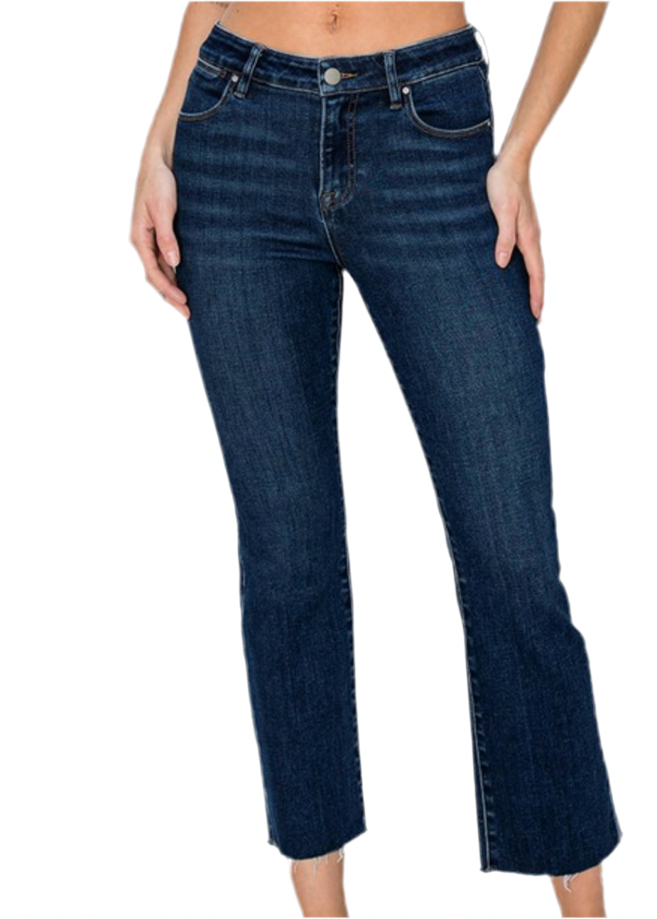 Risen Mid Rise Crop Straight Raw Hem Jean