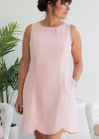 Linen Scallop Mini Dress - Jolie Femme Boutique