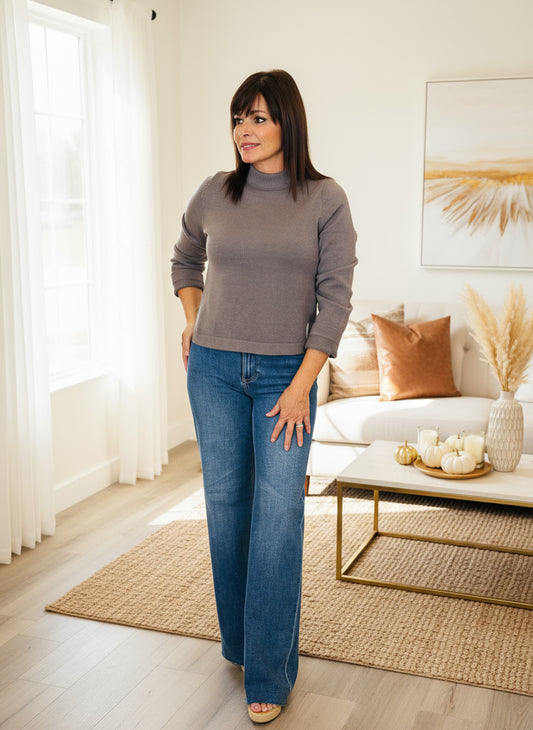 Charcoal Side Button-Up Detailed Crew Neck Sweater