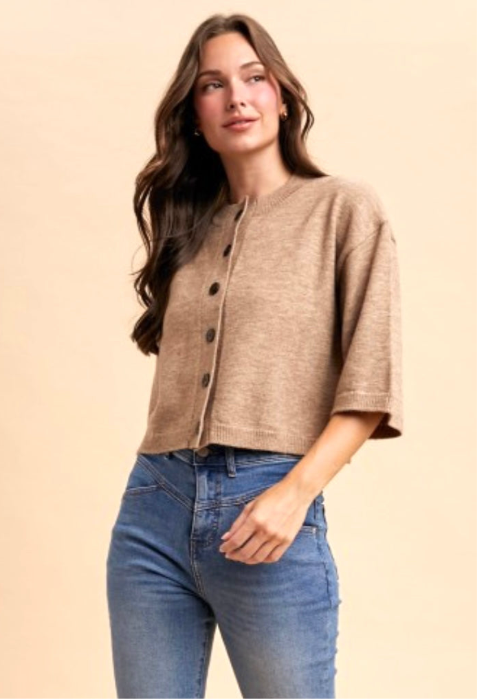 Mocha Half Sleeve Button Down Cardigan