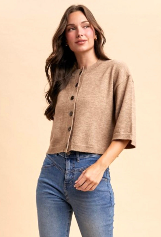 Mocha Half Sleeve Button Down Cardigan