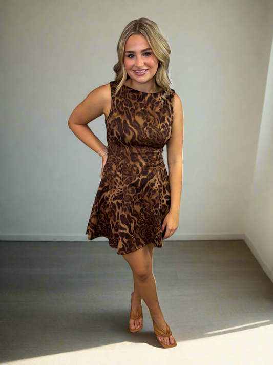 Leopard Print Skater Skirt Dress - Jolie Femme Boutique