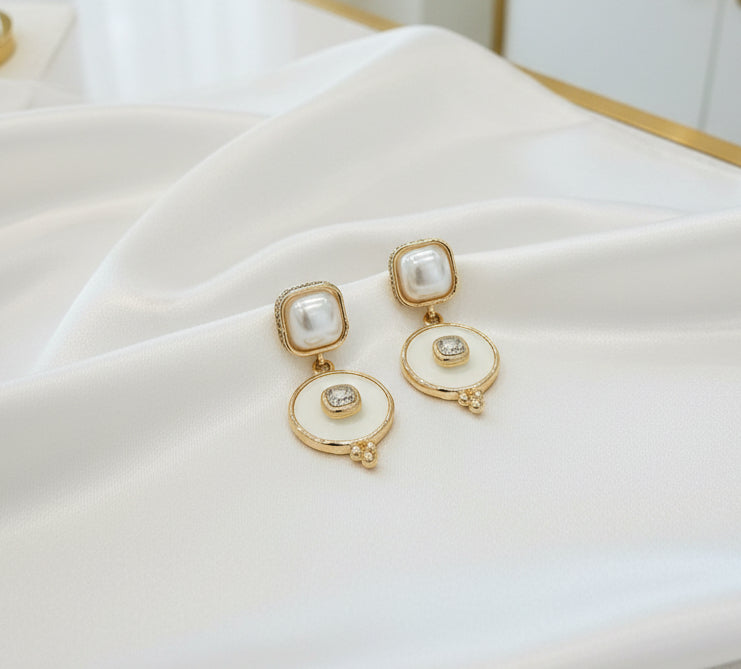 Square Pear and White Circle Earring