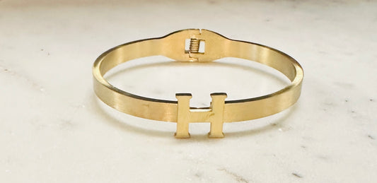 Matte Gold H Hinged Bracelet - Jolie Femme Boutique