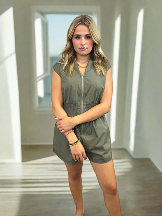 Olive Smocked Waist Romper - Jolie Femme Boutique