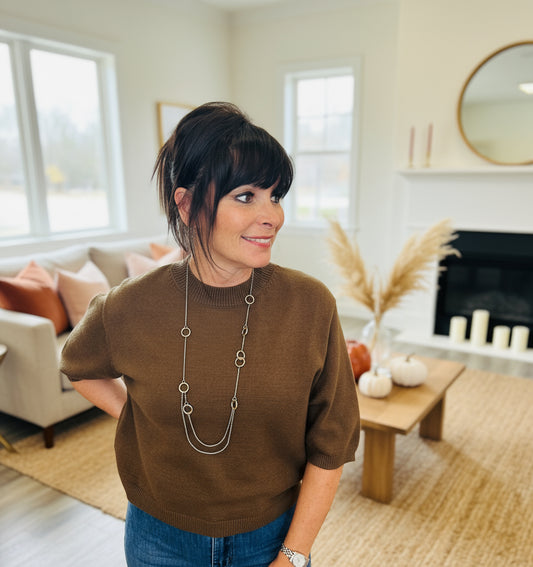 Dark Olive Short Sleeve Sweater