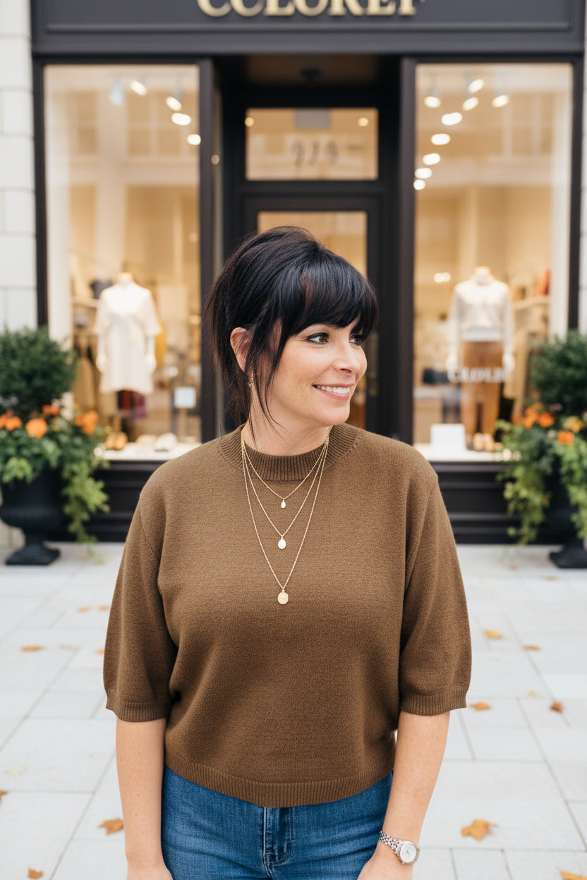 Dark Olive Mid Length Sleeve Sweater - Jolie Femme Boutique
