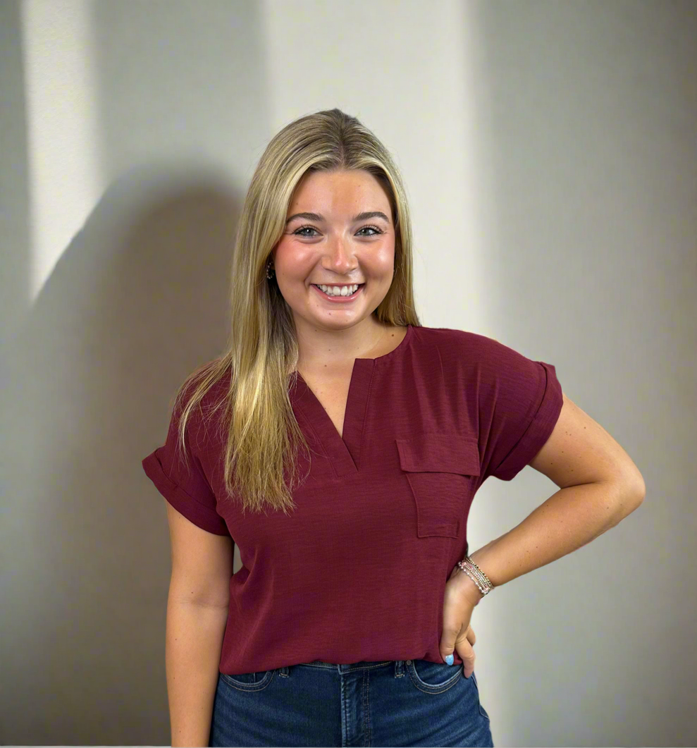 Split Neck Short Sleeve Top - Jolie Femme Boutique
