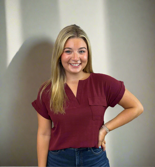 Split Neck Short Sleeve Top - Jolie Femme Boutique