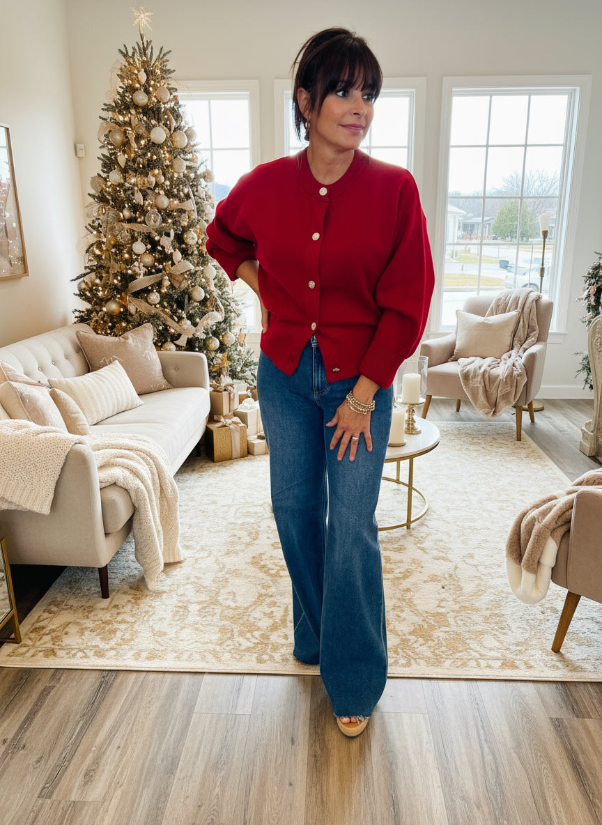 Red Jewel Button Down Cardigan