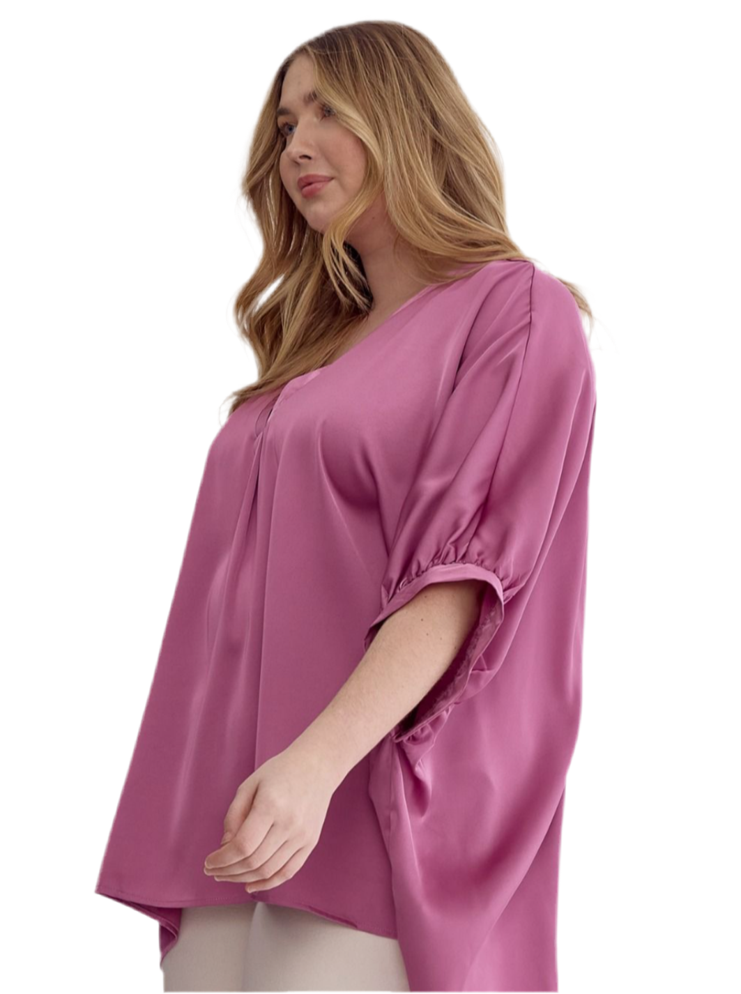 Plus Size Satin V-Neck Top