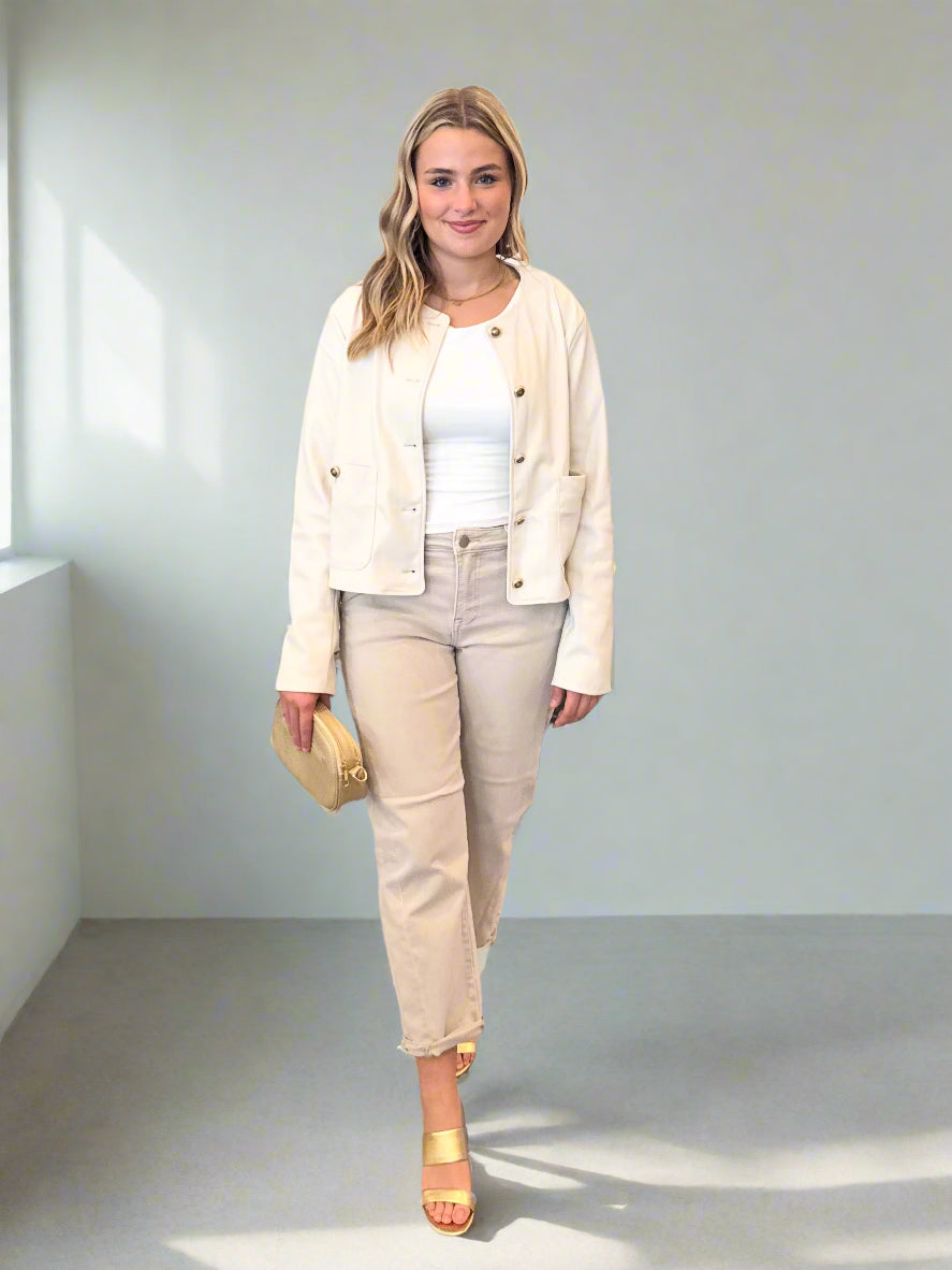 Chic Ivory Faux Leather Jacket - Jolie Femme Boutique