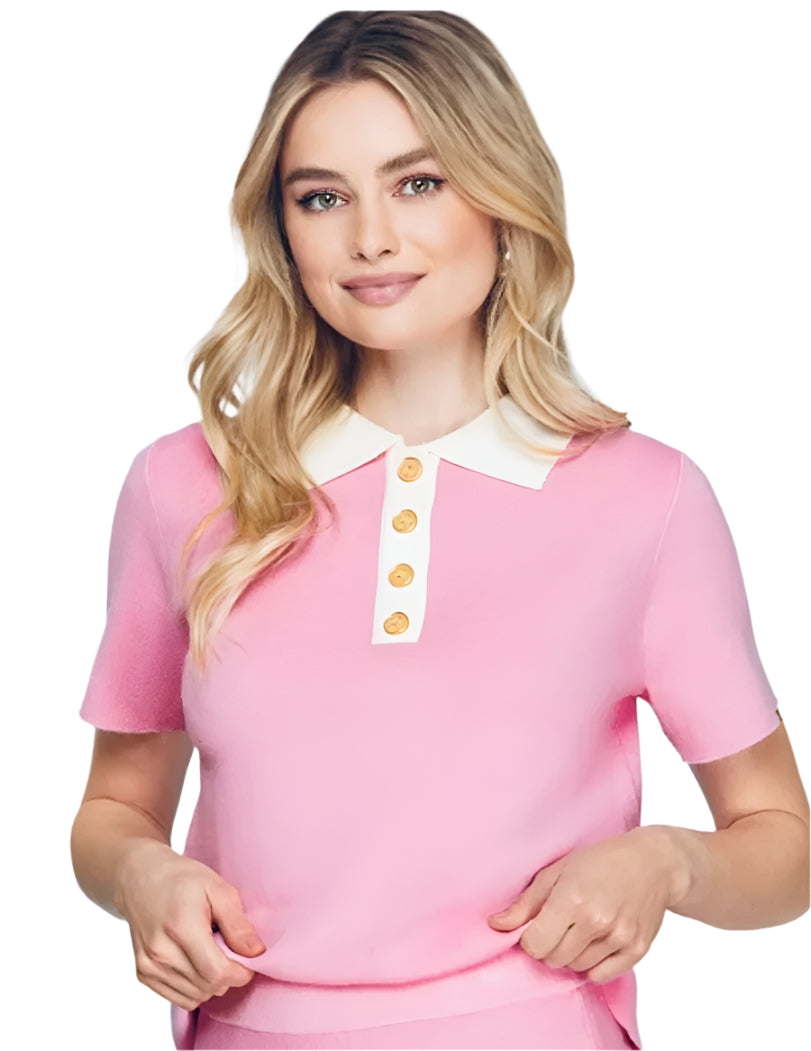 Collar Short Sleeve Sweater Top - Jolie Femme Boutique