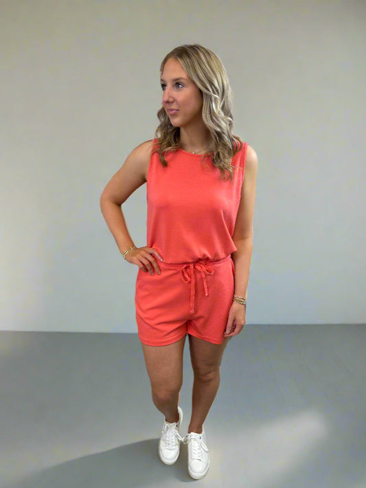 Coral Sleeveless Romper