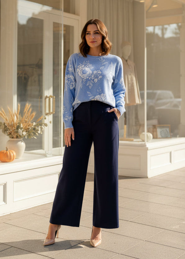 Diamond Pointelle Floral Fine Gauge Sweater