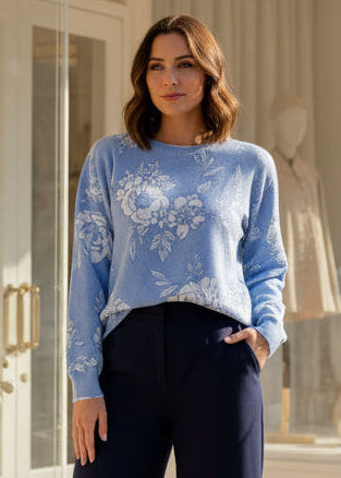 Diamond Pointelle Floral Fine Gauge Sweater