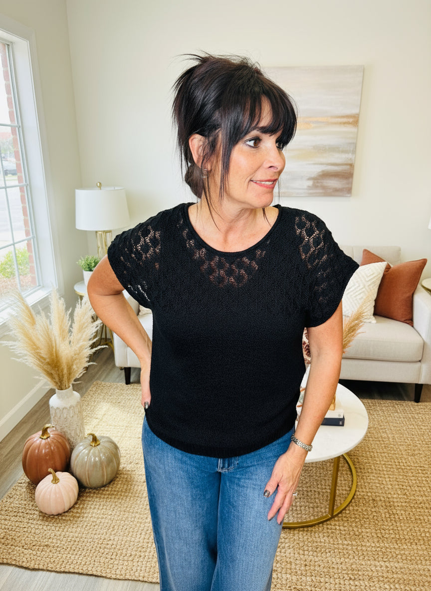 Eyelet Yoke Knit Top