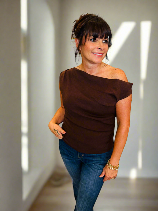 Chocolate Asymmetrical Neck Top