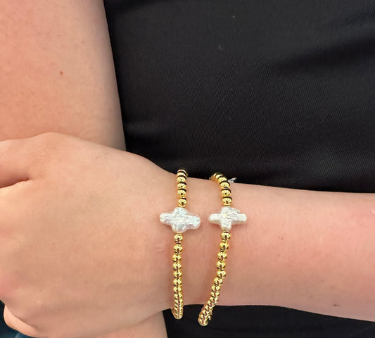 18K Gold Plated Pearl Cross - Jolie Femme Boutique