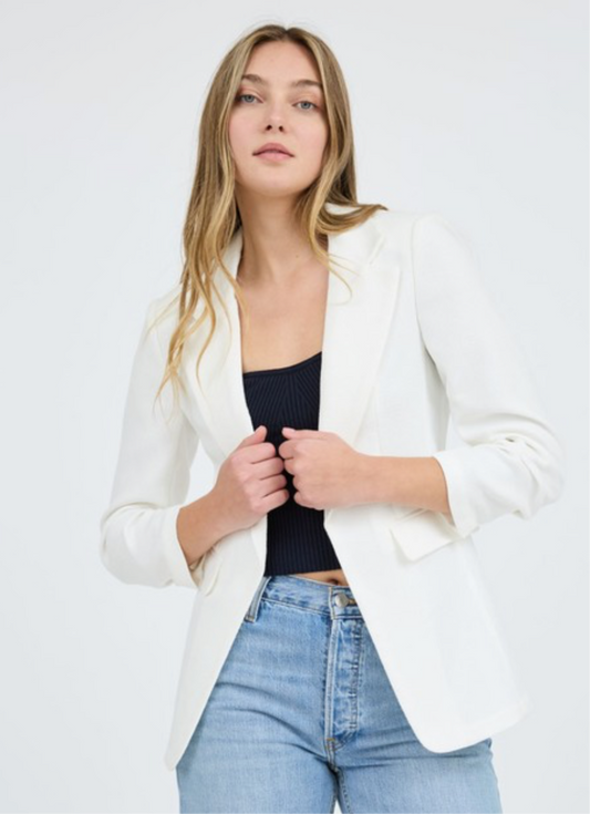 White Textured Open Front Blazer