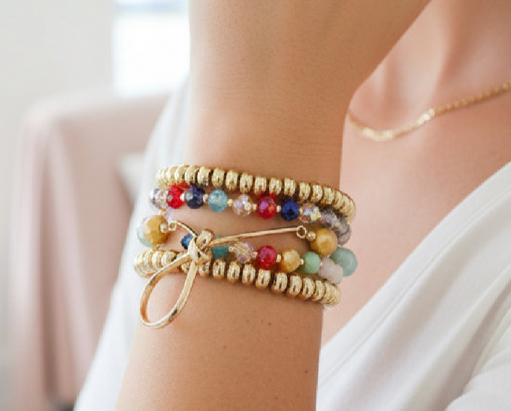 Set of 5 Multi Crystal Stretch Bracelet - Jolie Femme Boutique