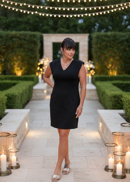 Black Tailored V-Neck Mini Dress