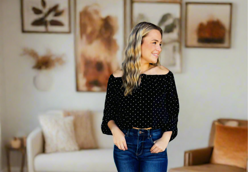 Black Polka Dot Off-Shoulder Top - Jolie Femme Boutique