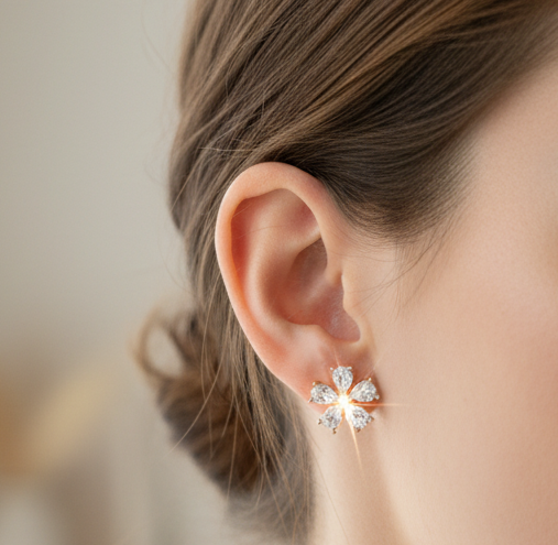 CLEAR CRYSTAL FLOWER STUD - Jolie Femme Boutique