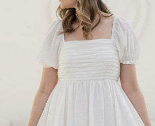 Off White Pleated Bodice Mini Dress - Jolie Femme Boutique