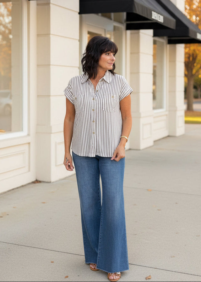 Mocha & Cream Button-Up Top