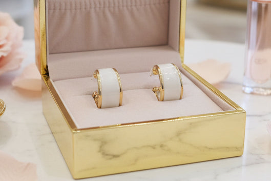 White Acrylic with Gold Band Hoop Earring - Jolie Femme Boutique