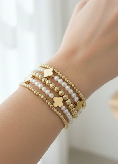Gold & Pearl Mixed Bracelet Stack - Jolie Femme Boutique