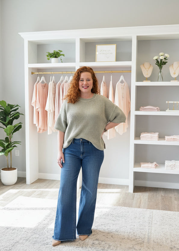 Light Olive Drop Shoulder Top - Jolie Femme Boutique