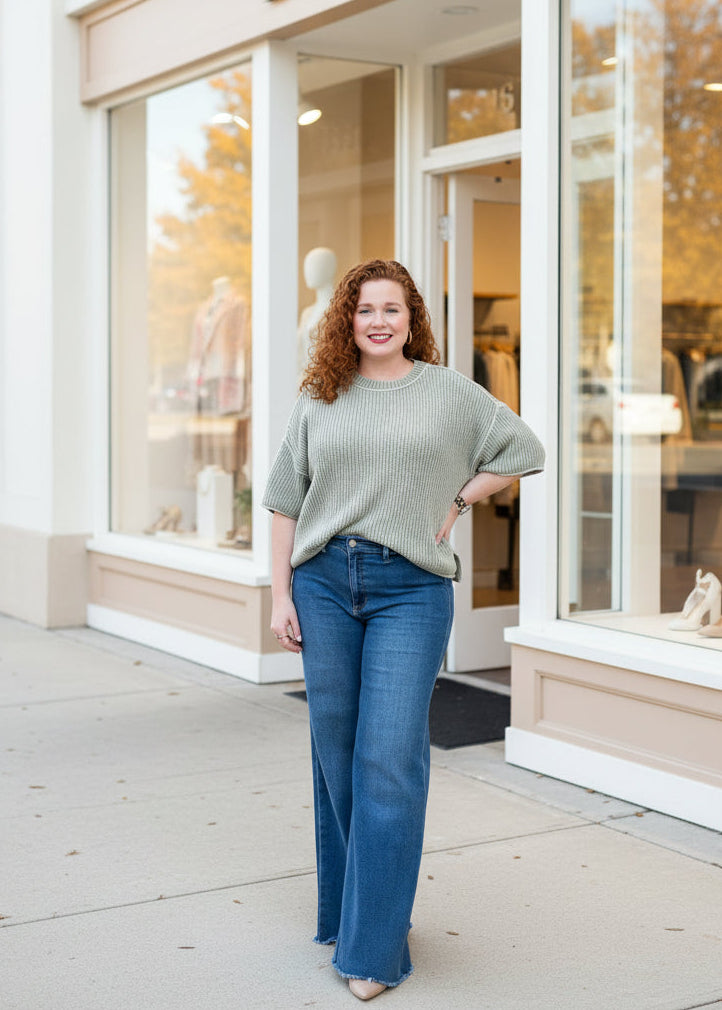 Light Olive Drop Shoulder Top - Jolie Femme Boutique